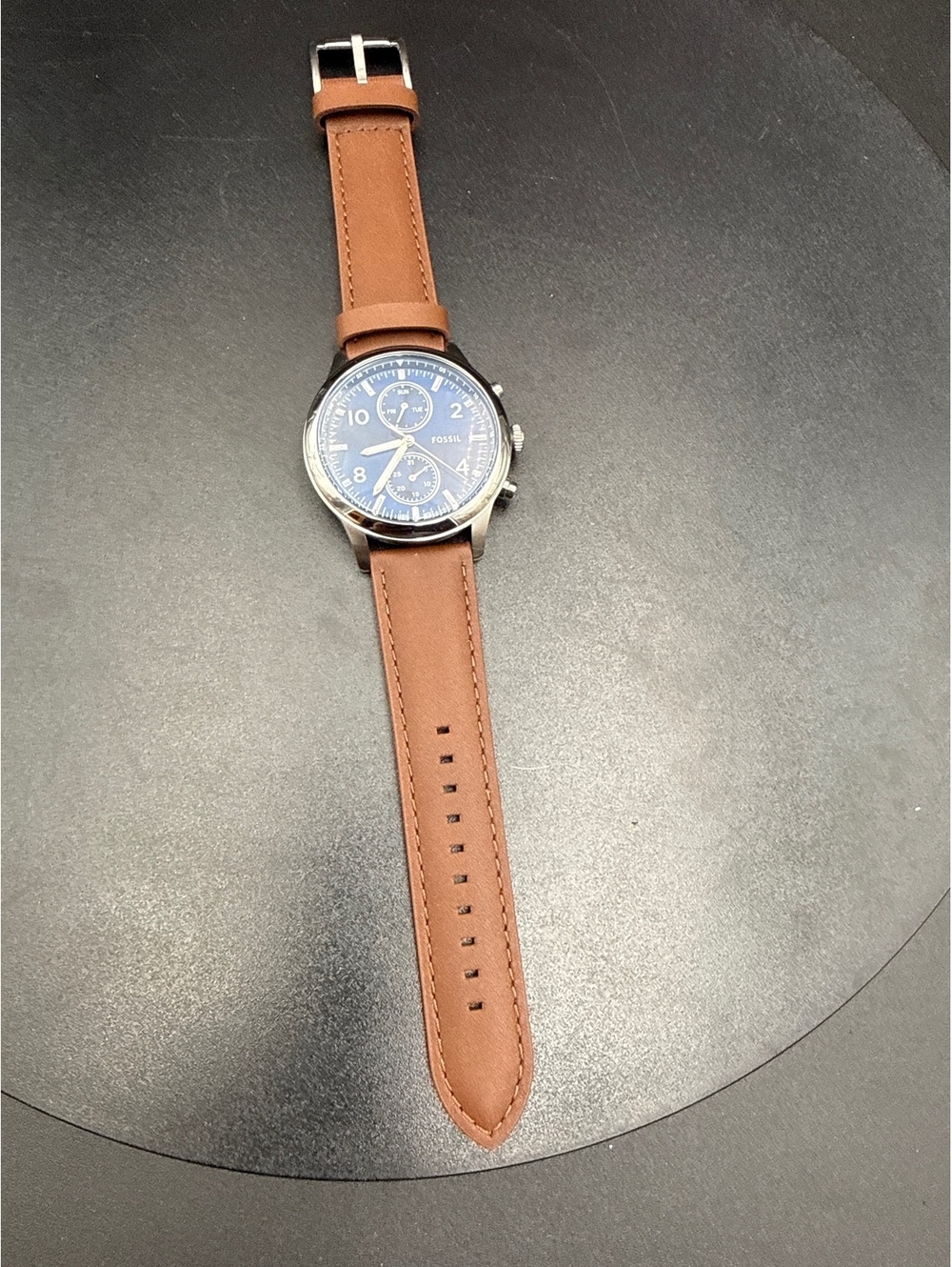 Fossil Men's Chronograph Watch with Blue Dial and Brown Leather Strap - Picture 7 of 7